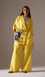 Load image into Gallery viewer, YELLOW LINEN FACE OVERSIZED JACKET CO-ORD
