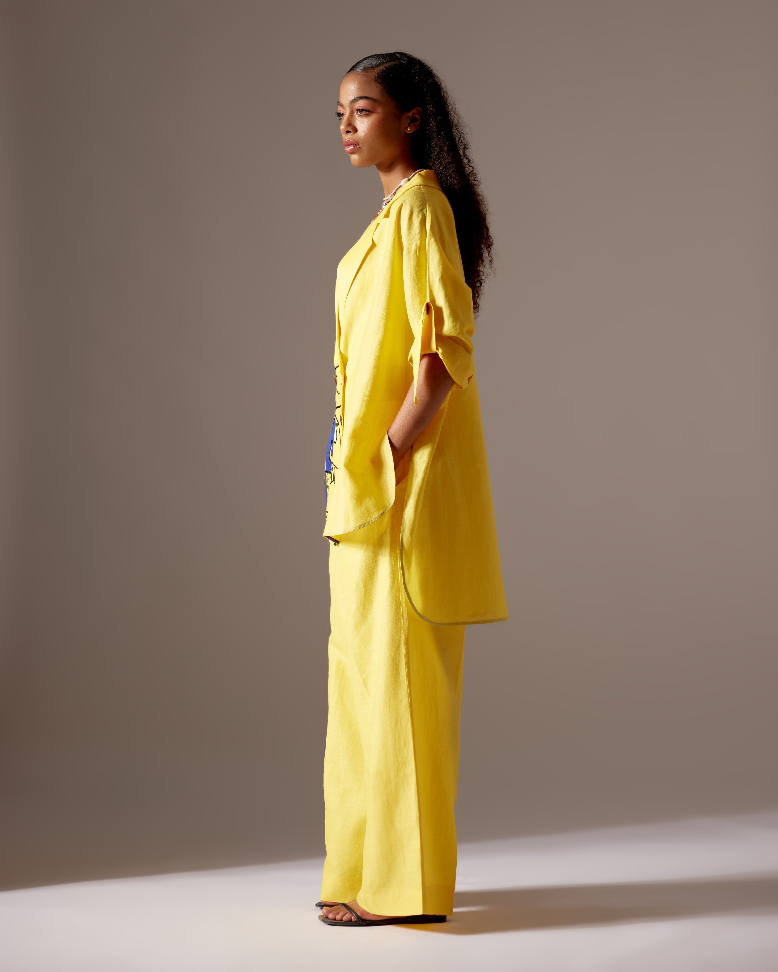 YELLOW LINEN FACE OVERSIZED JACKET CO-ORD