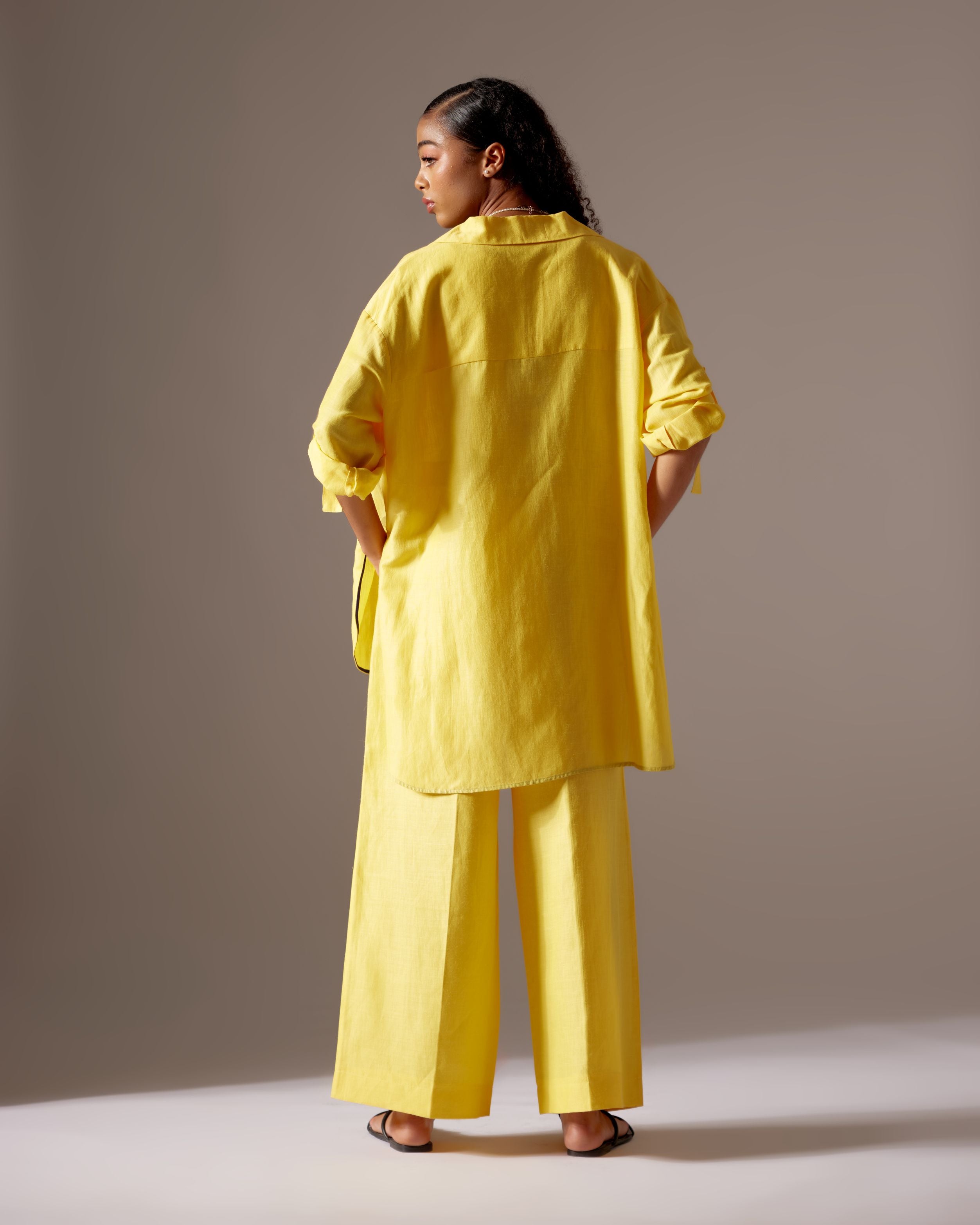 YELLOW LINEN FACE OVERSIZED JACKET CO-ORD