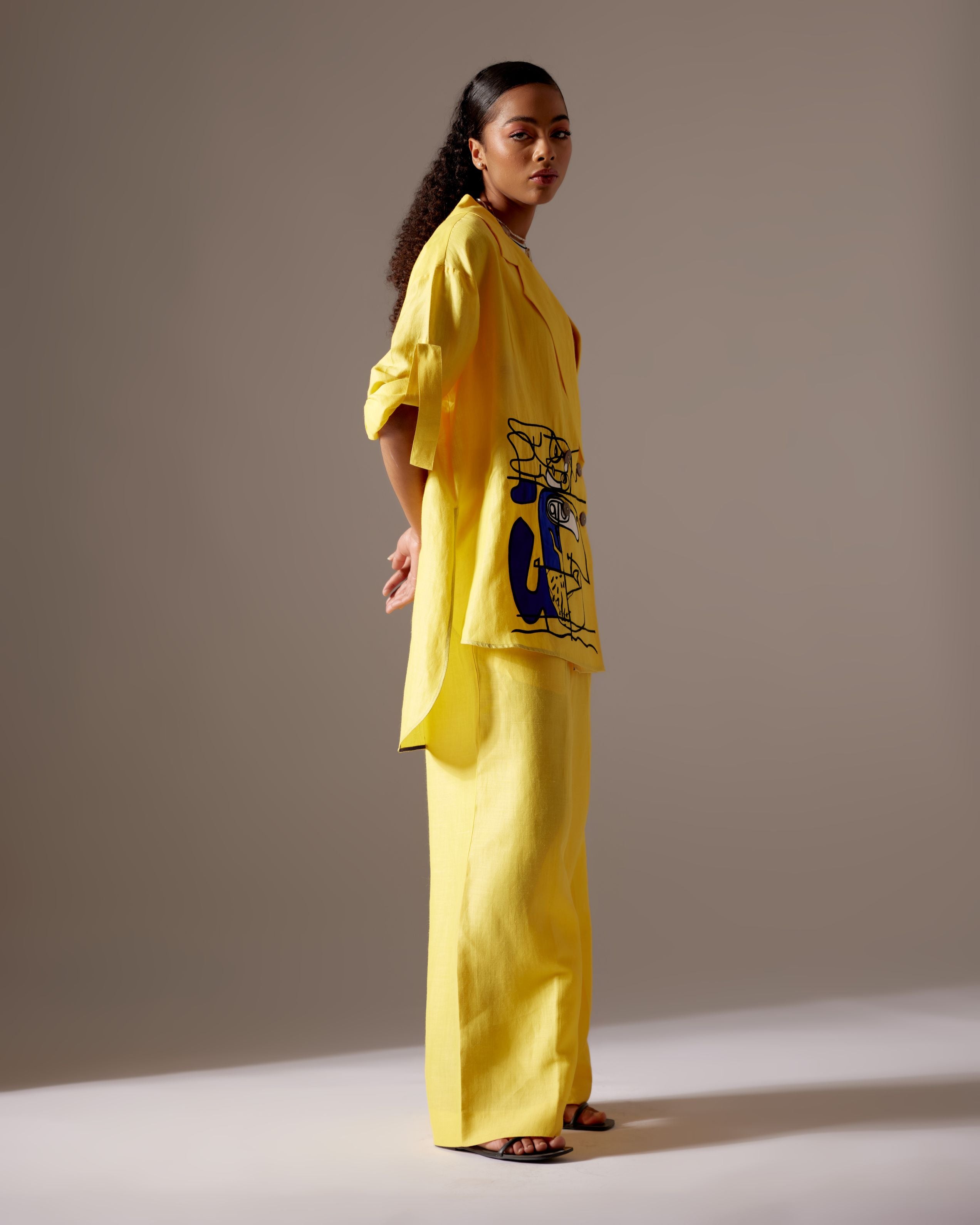 YELLOW LINEN FACE OVERSIZED JACKET CO-ORD