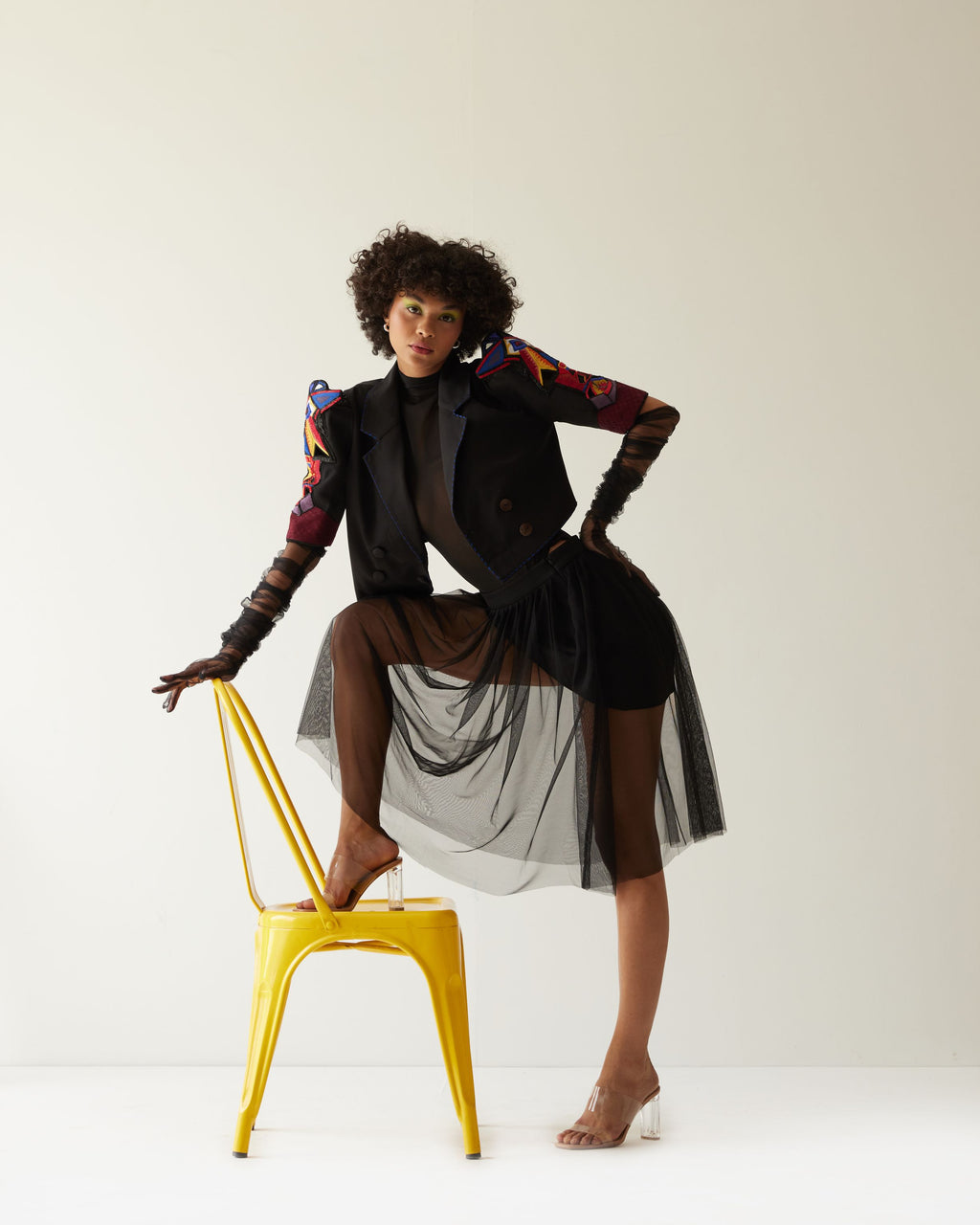 PICASSO CUBE FACE CROPPED JACKET WITH SKIRT CO-ORD SET