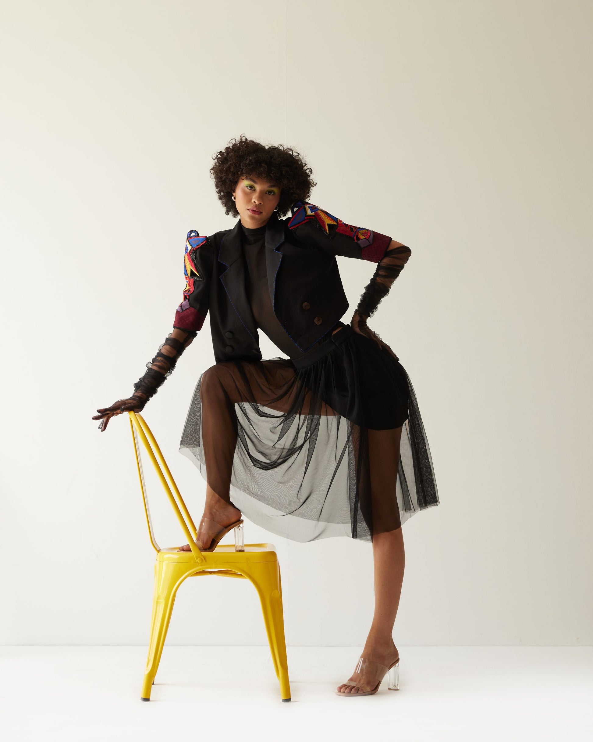 PICASSO CUBE FACE CROPPED JACKET WITH SKIRT CO-ORD SET