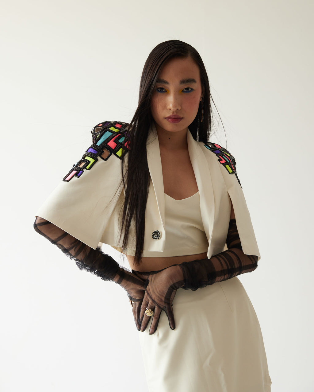 BUILDING RAISED SHOULDER CROPPED JACKET WITH SKIRT CO-ORD