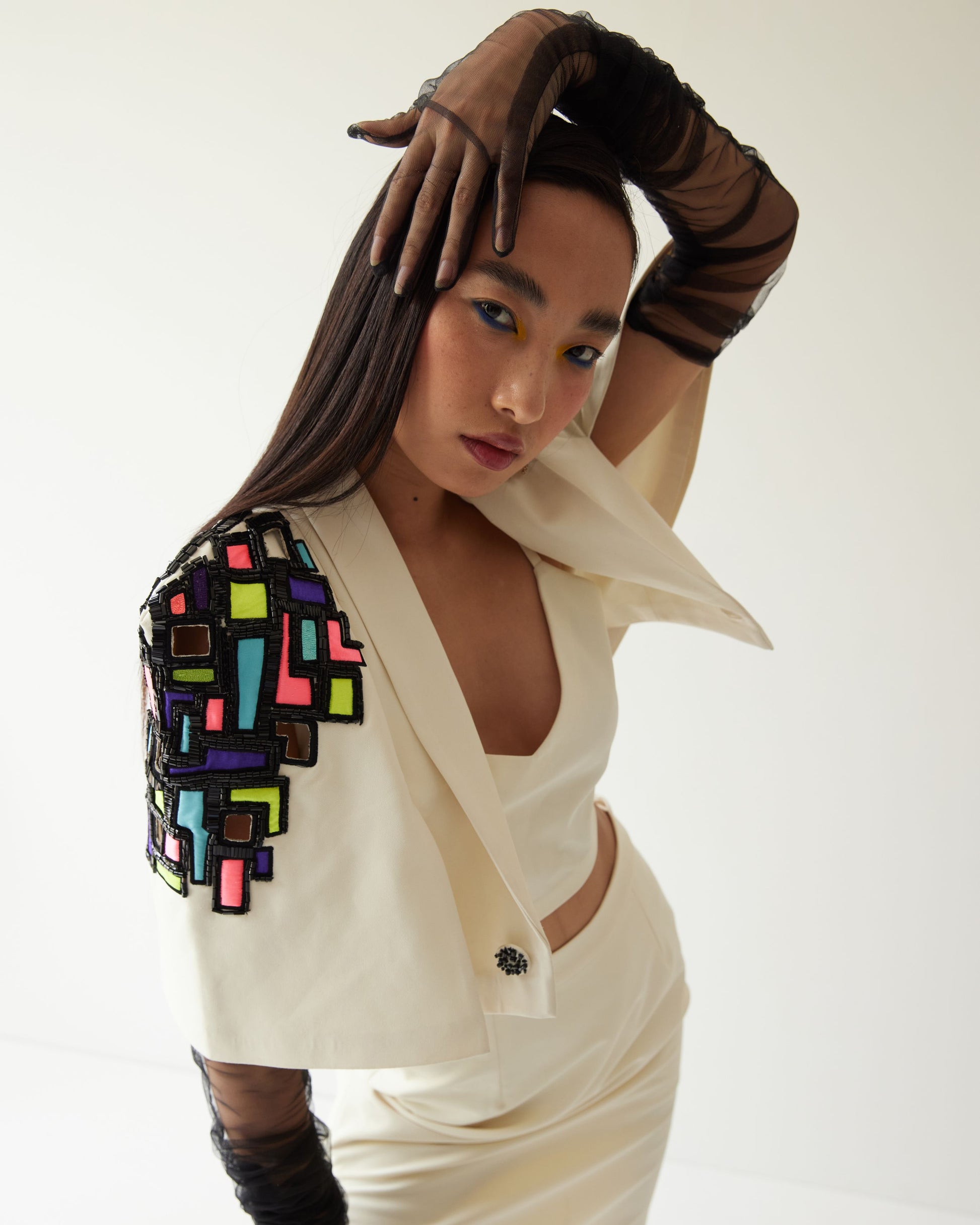 BUILDING RAISED SHOULDER CROPPED JACKET WITH SKIRT CO-ORD