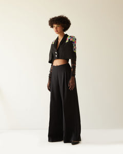 BUILDING RAISED SHOULDER CROPPED JACKET WITH TROUSER CO-ORD SET