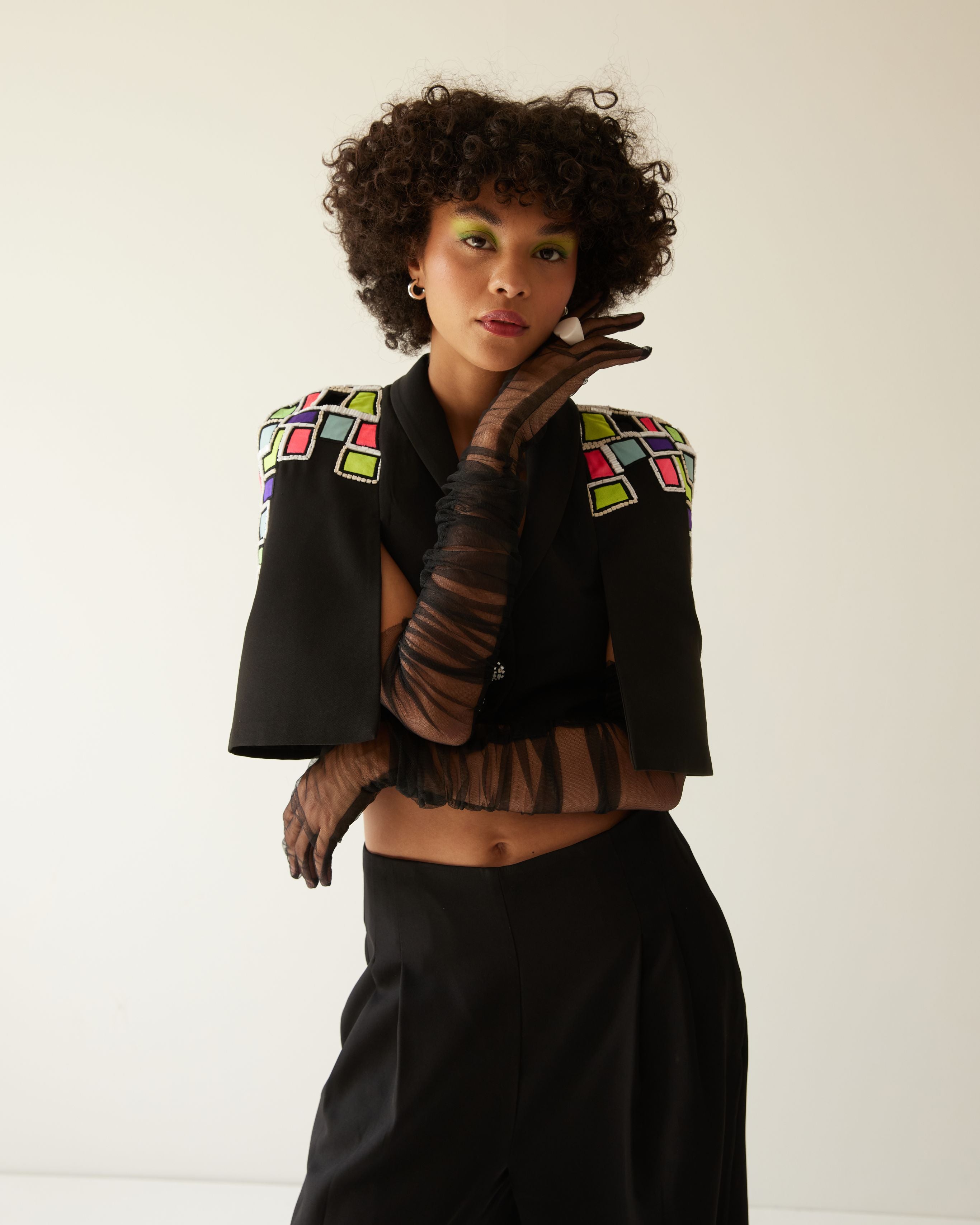 BUILDING RAISED SHOULDER CROPPED JACKET WITH TROUSER CO-ORD SET