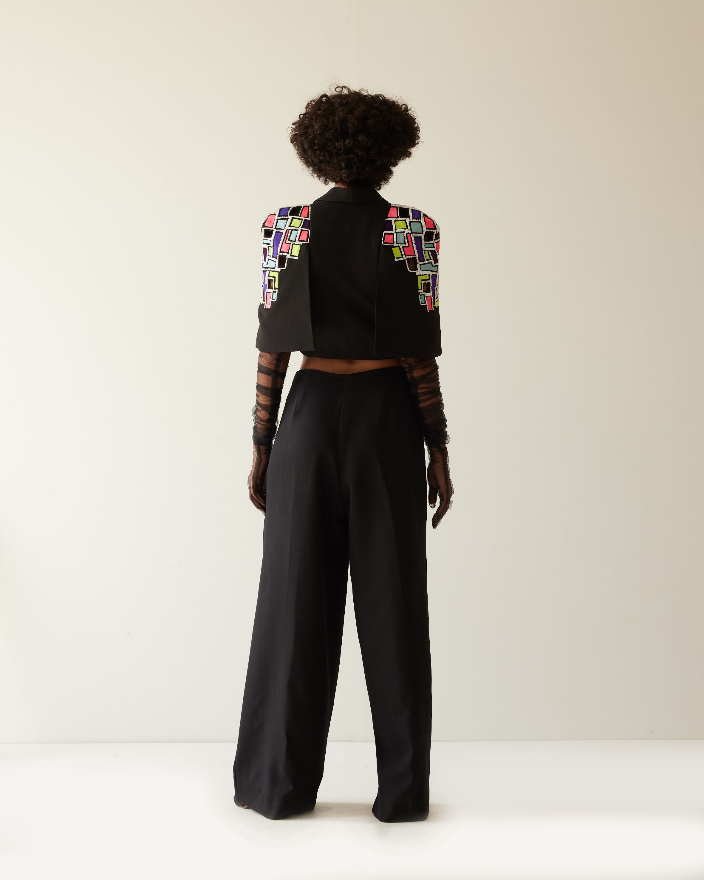 BUILDING RAISED SHOULDER CROPPED JACKET WITH TROUSER CO-ORD SET