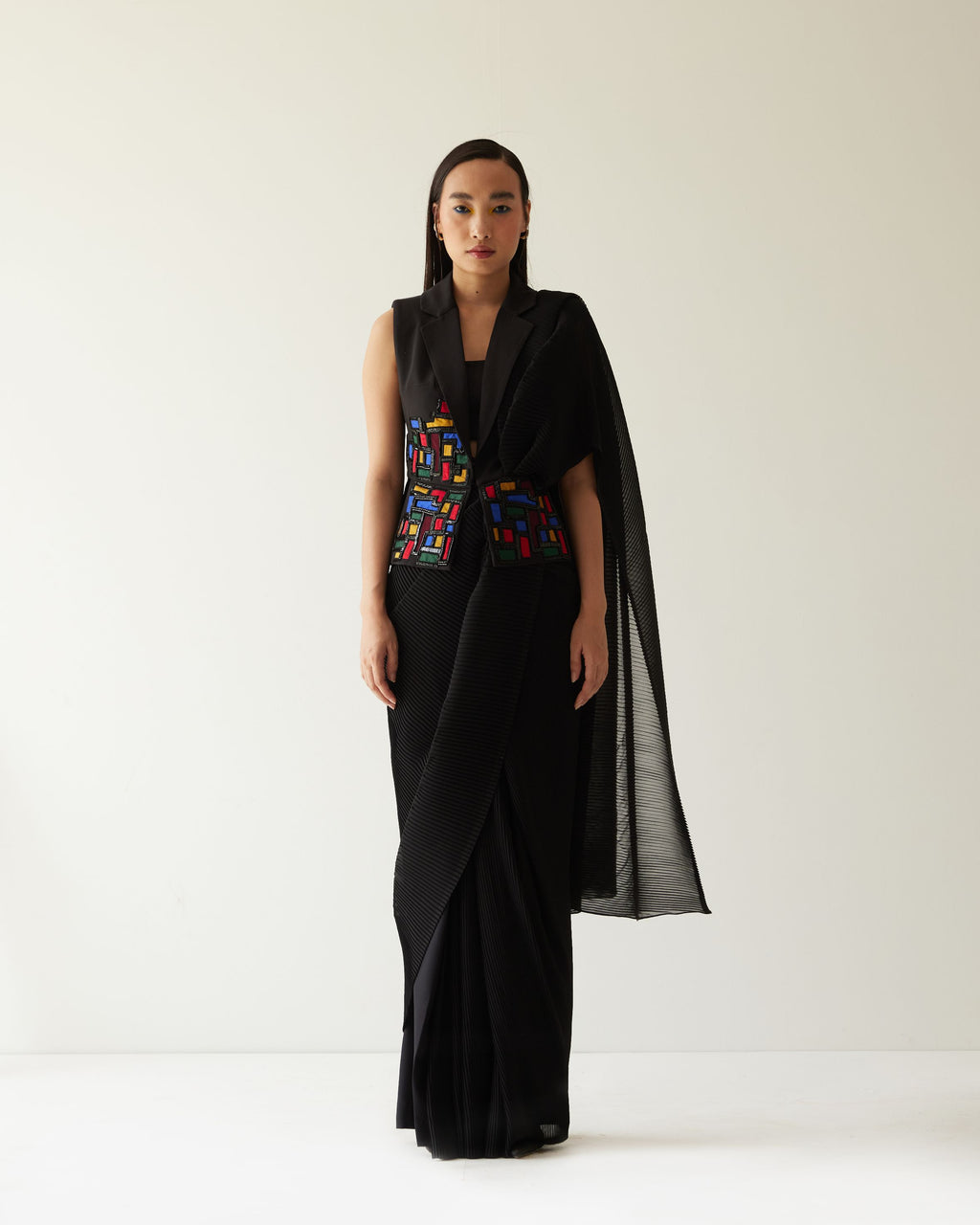 BUILDING BLAZER WITH PRE DRAPED SAREE