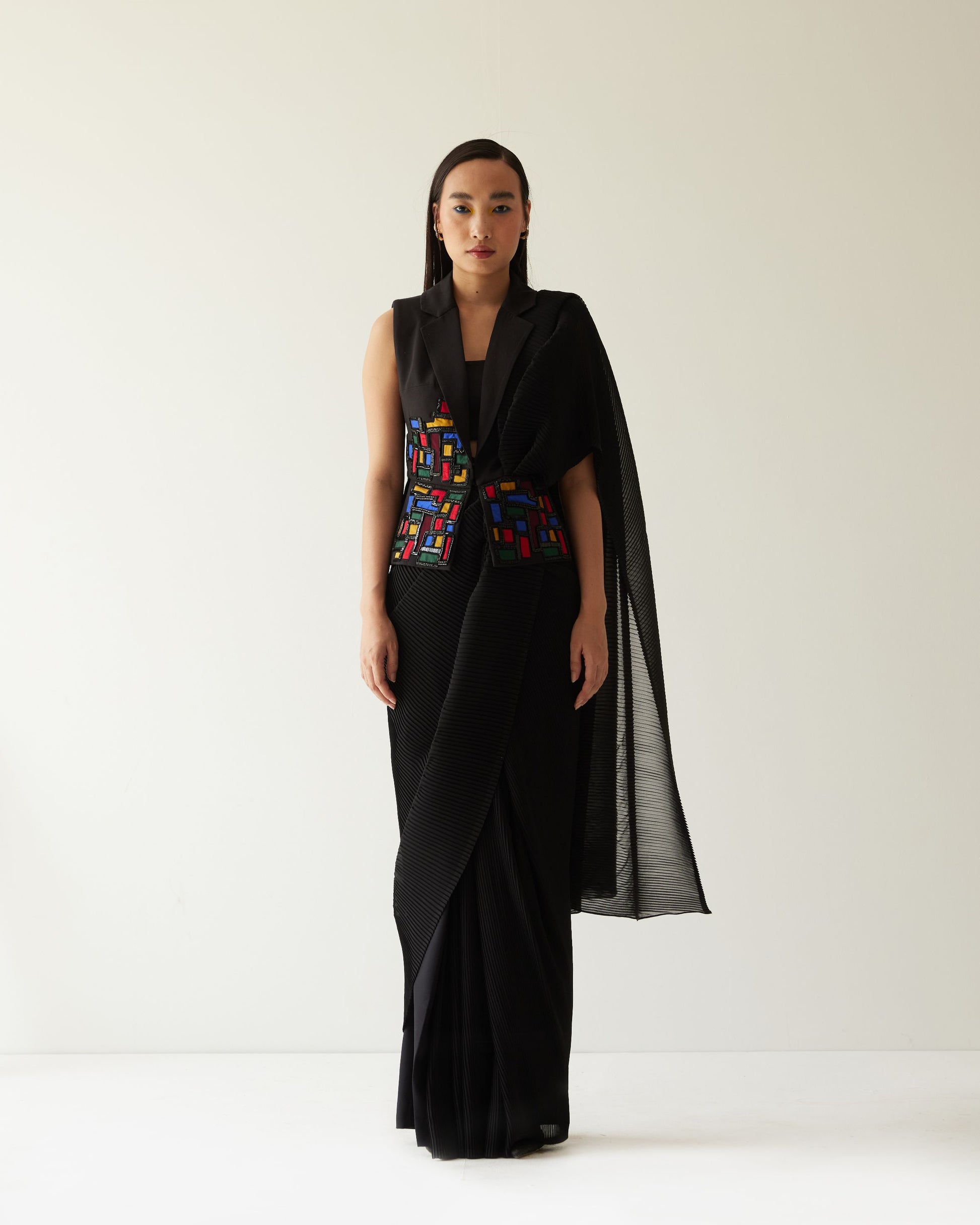 BUILDING BLAZER WITH PRE DRAPED SAREE