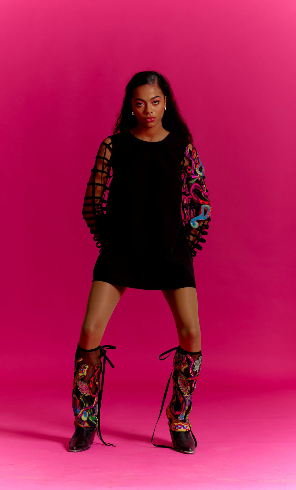 Blurry Eyes Trippy Vibes Balloon Sleeve Dress