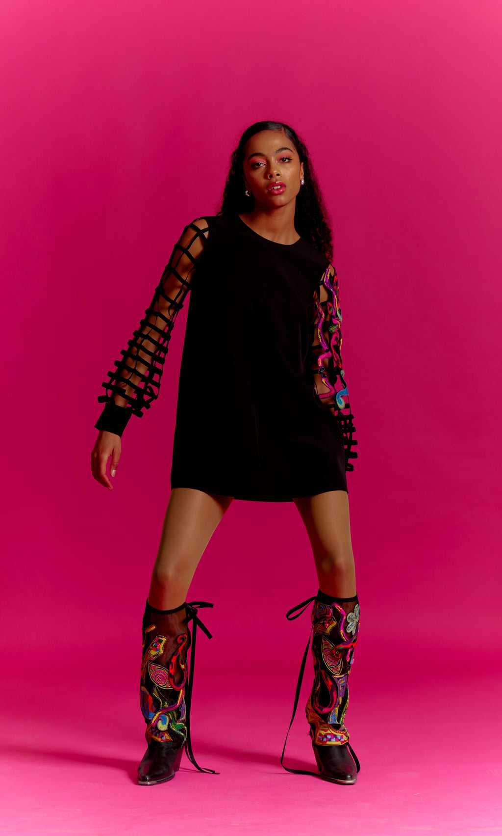 Blurry Eyes Trippy Vibes Balloon Sleeve Dress