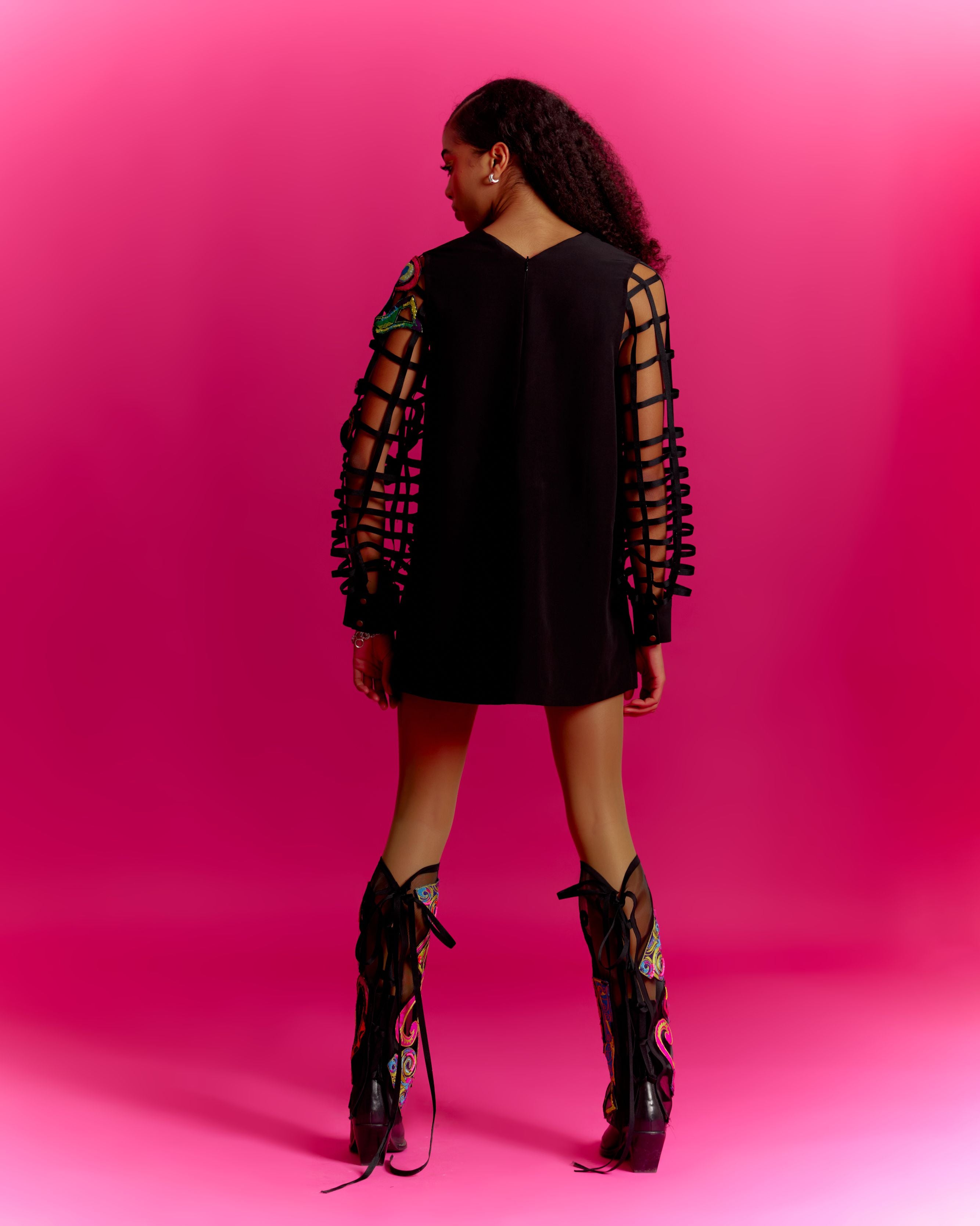 Blurry Eyes Trippy Vibes Balloon Sleeve Dress