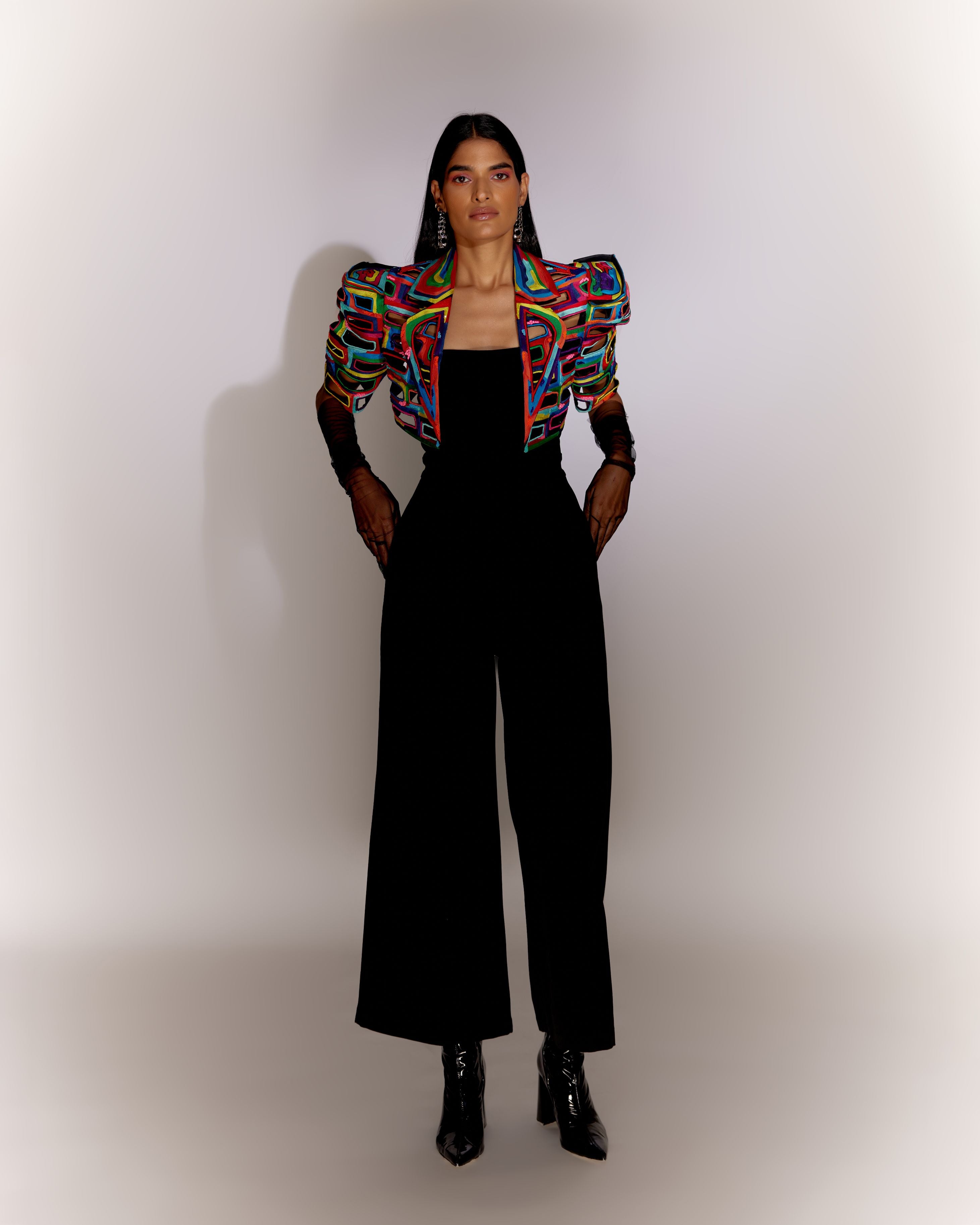 Bricks Cutwork Cropped Jacket Co-ord