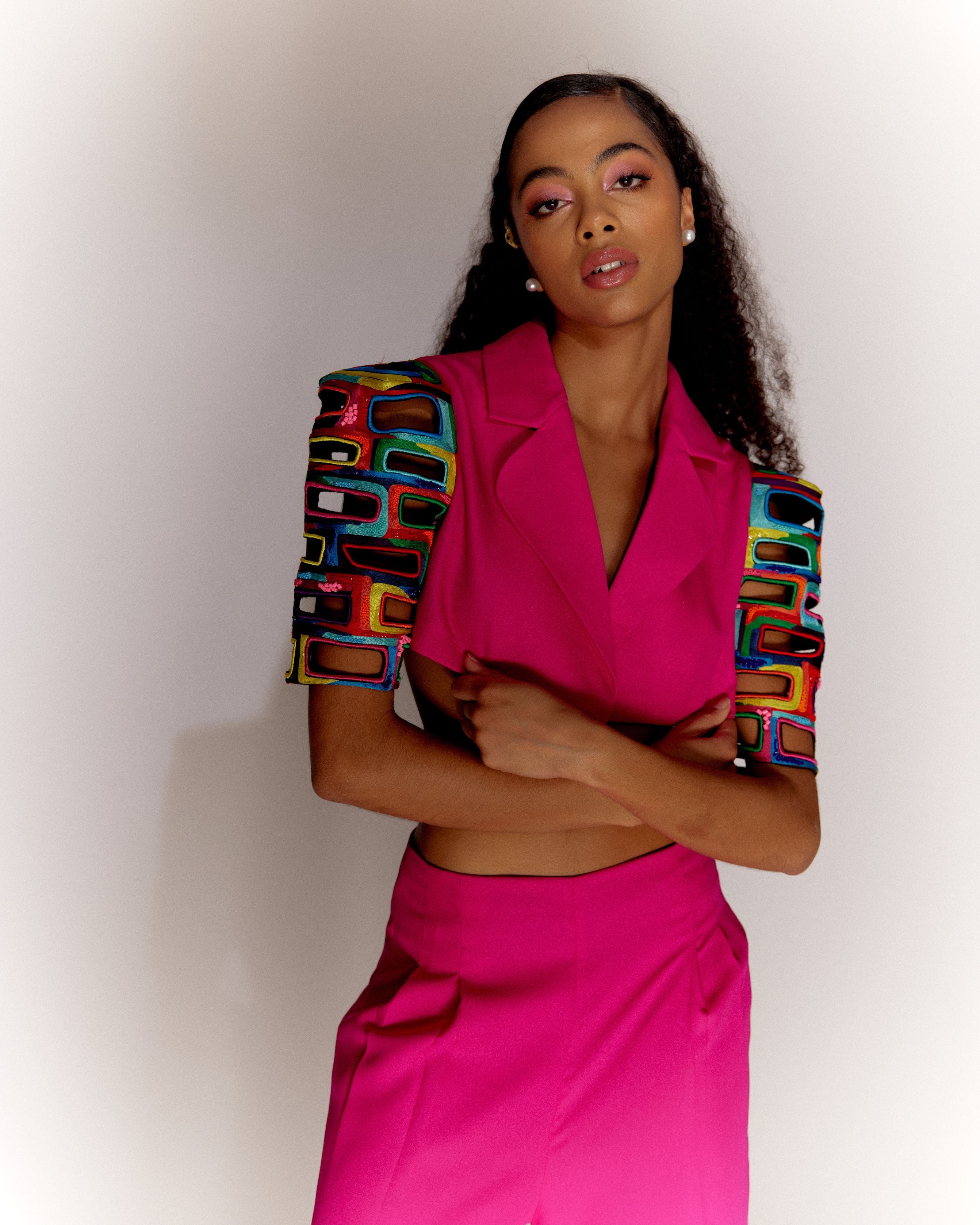 Pink Bricks Cut-out Jakcet Co-ord