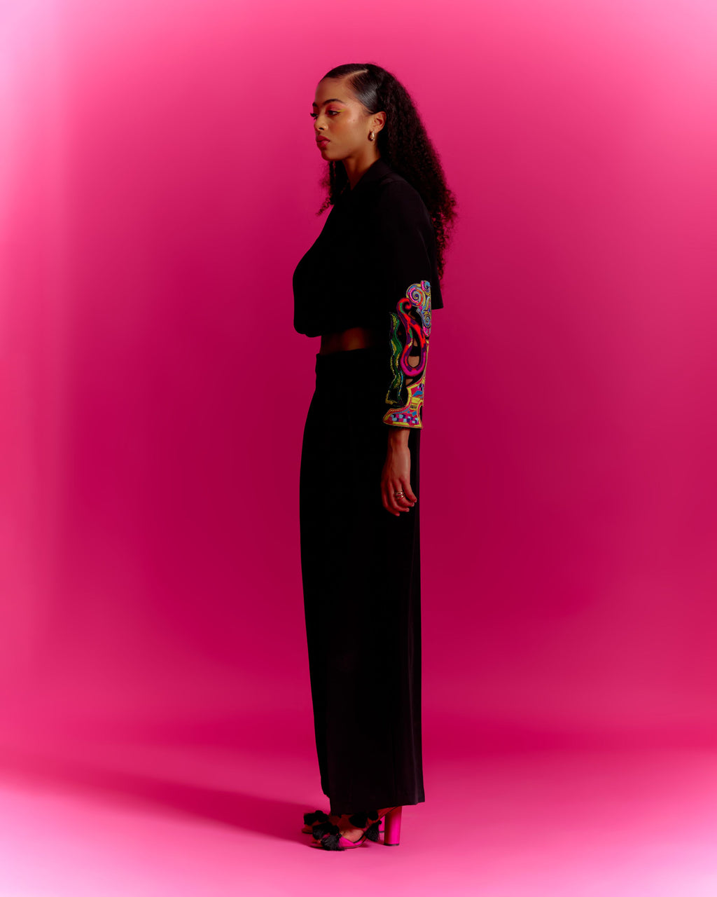 Trippy Eyes Black Cropped Jacket Co-ord