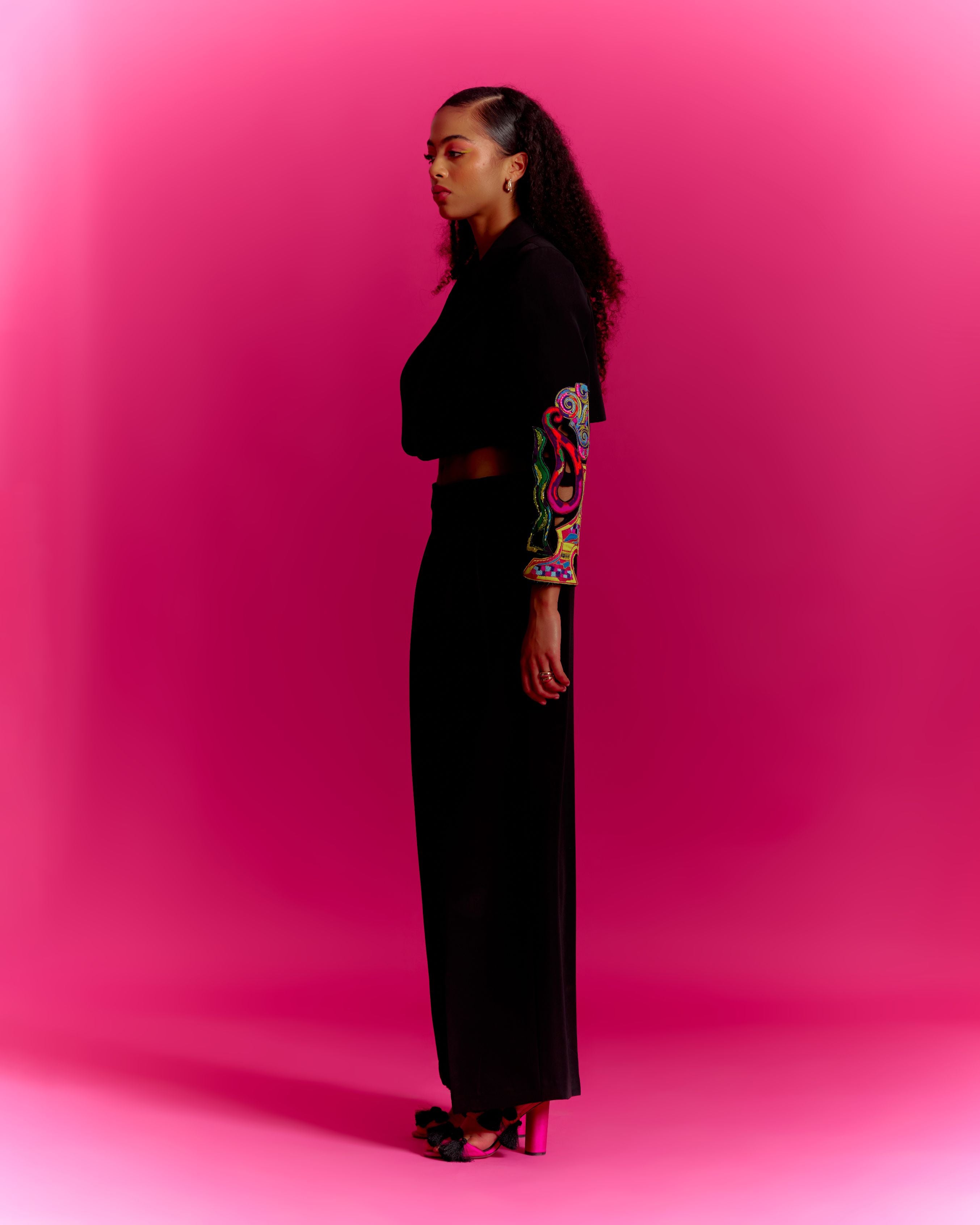 Trippy Eyes Black Cropped Jacket Co-ord