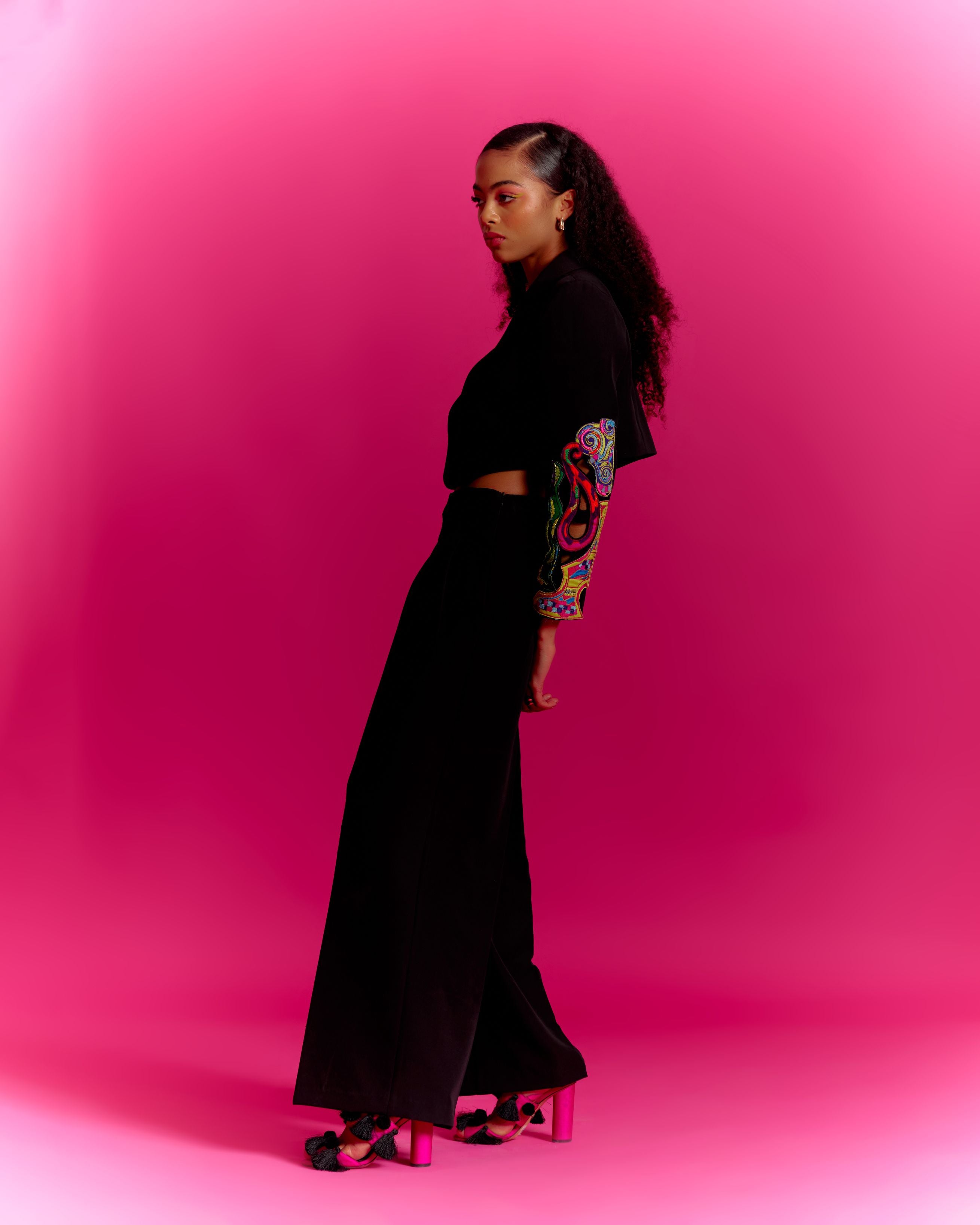 Trippy Eyes Black Cropped Jacket Co-ord