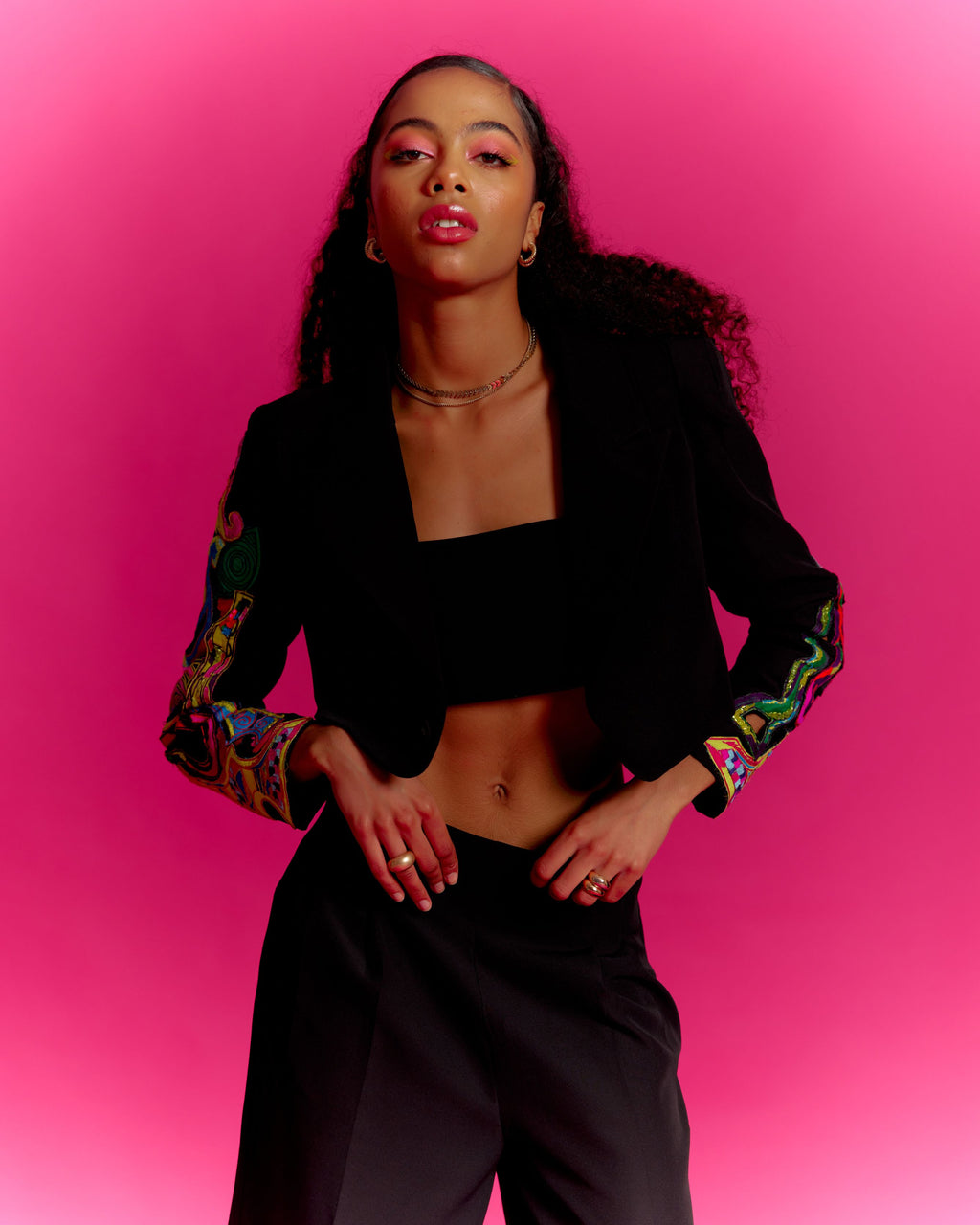 Trippy Eyes Black Cropped Jacket Co-ord
