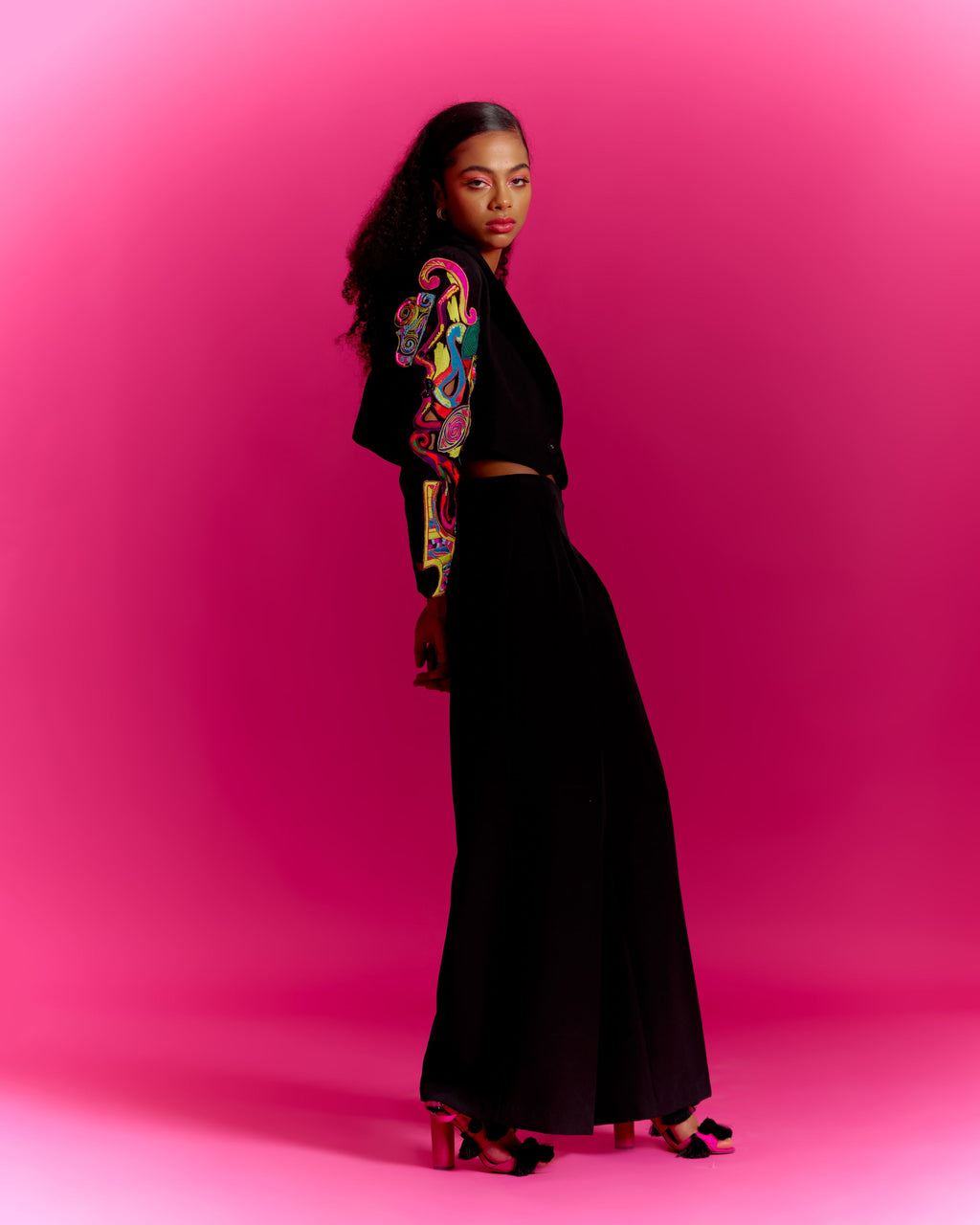 Trippy Eyes Black Cropped Jacket Co-ord