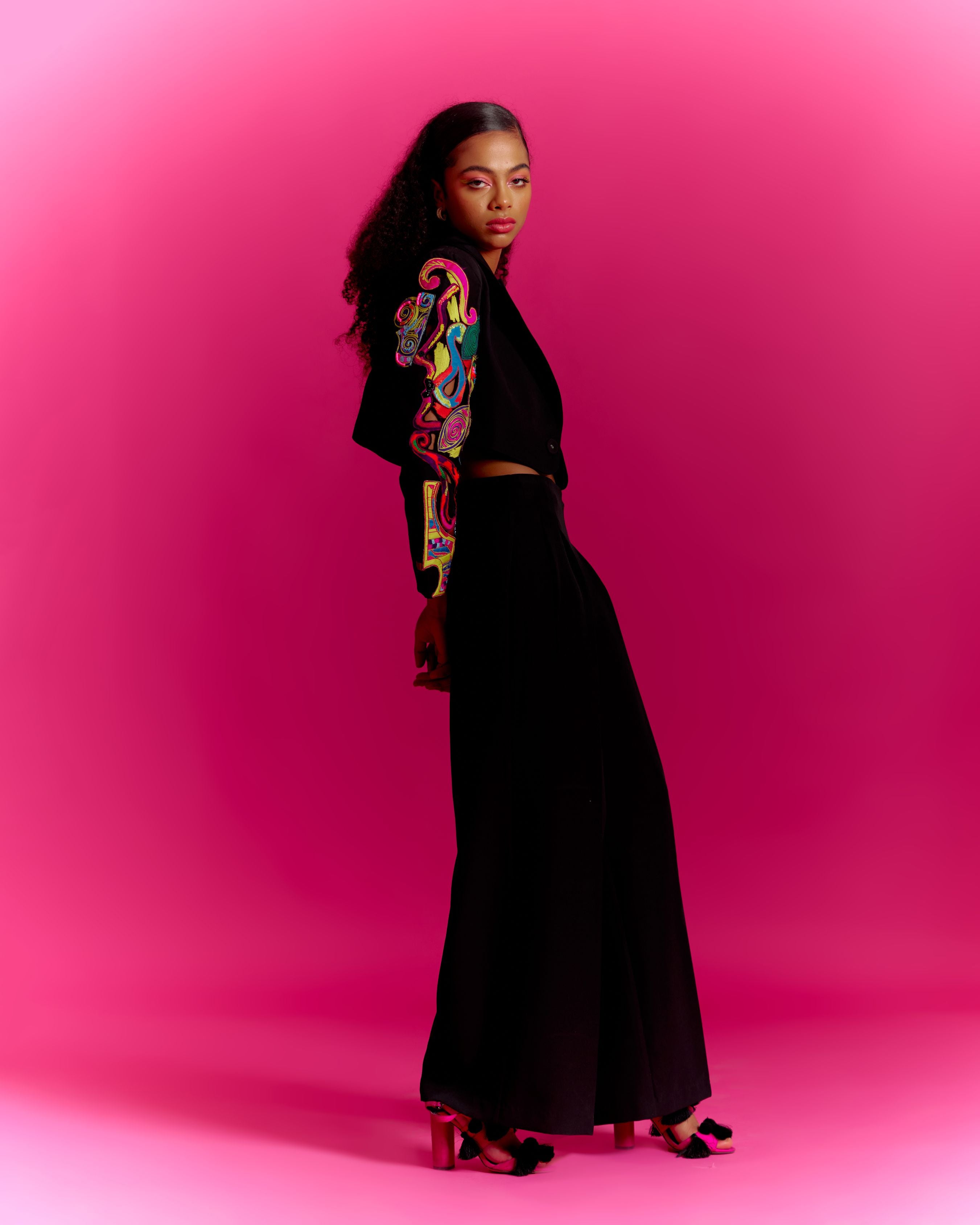 Trippy Eyes Black Cropped Jacket Co-ord