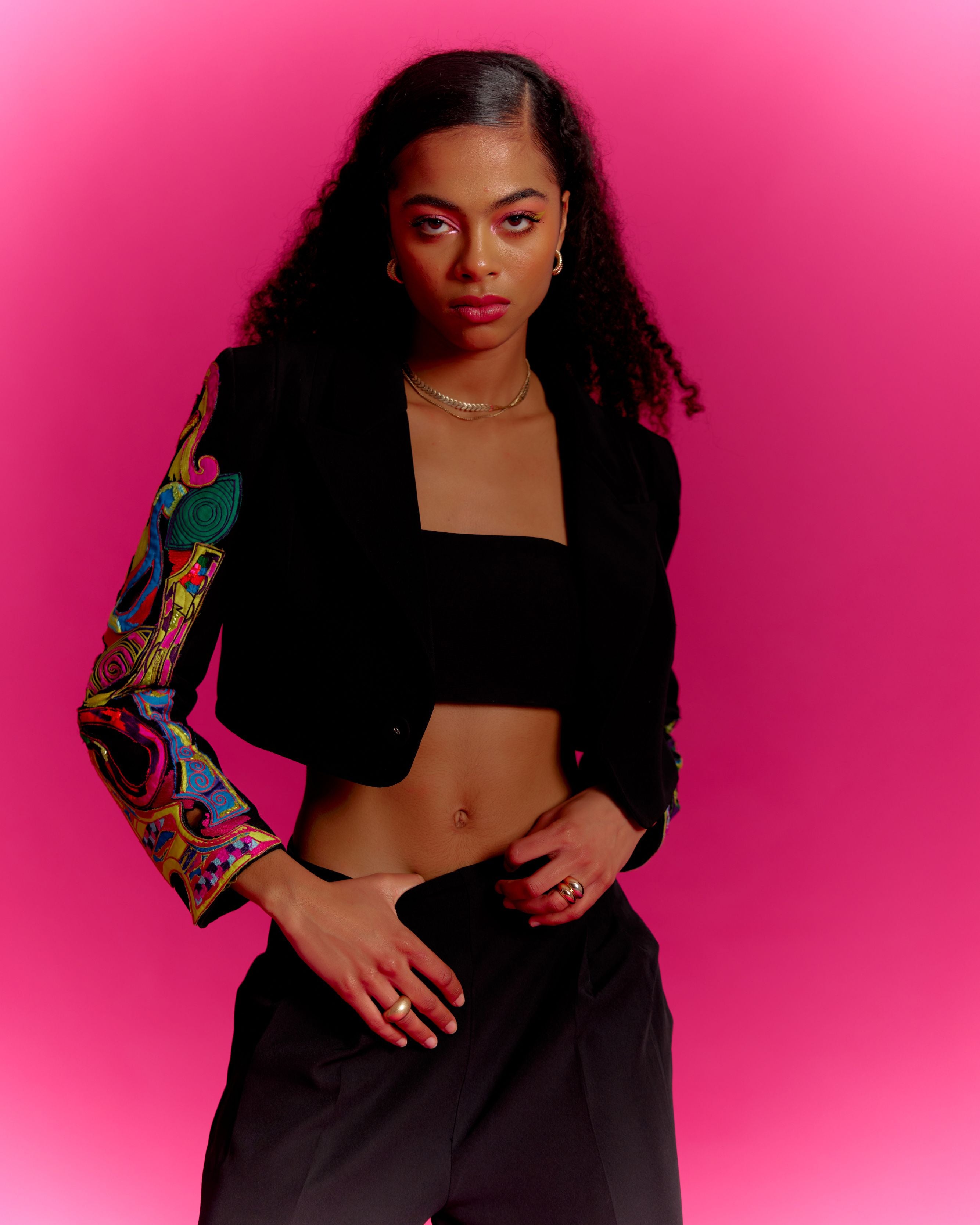 Trippy Eyes Black Cropped Jacket Co-ord