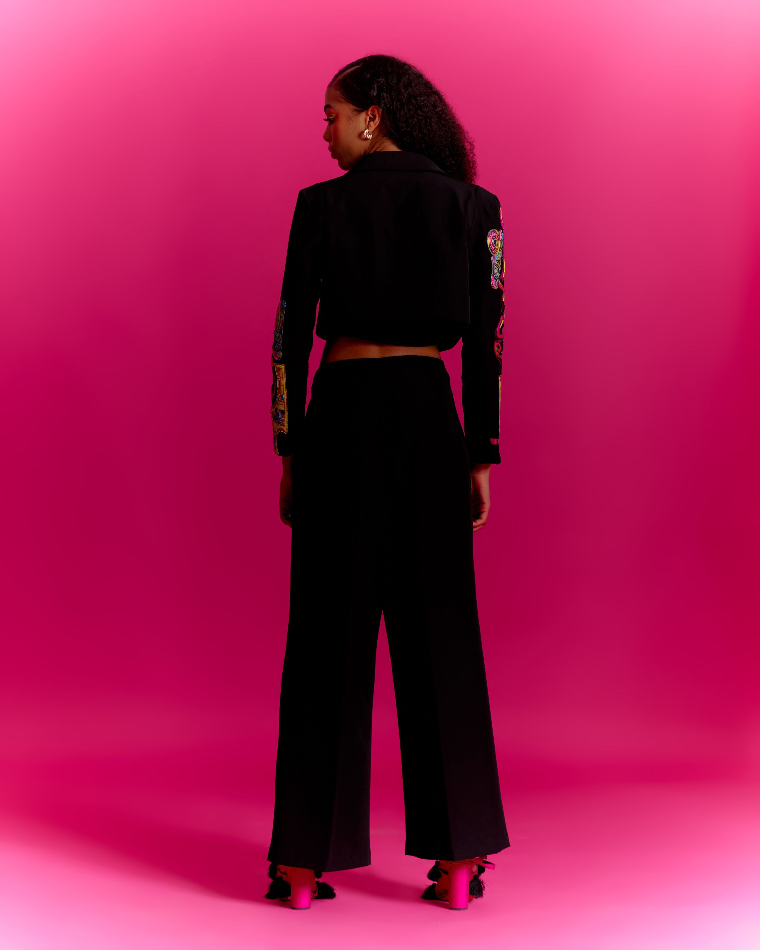 Trippy Eyes Black Cropped Jacket Co-ord
