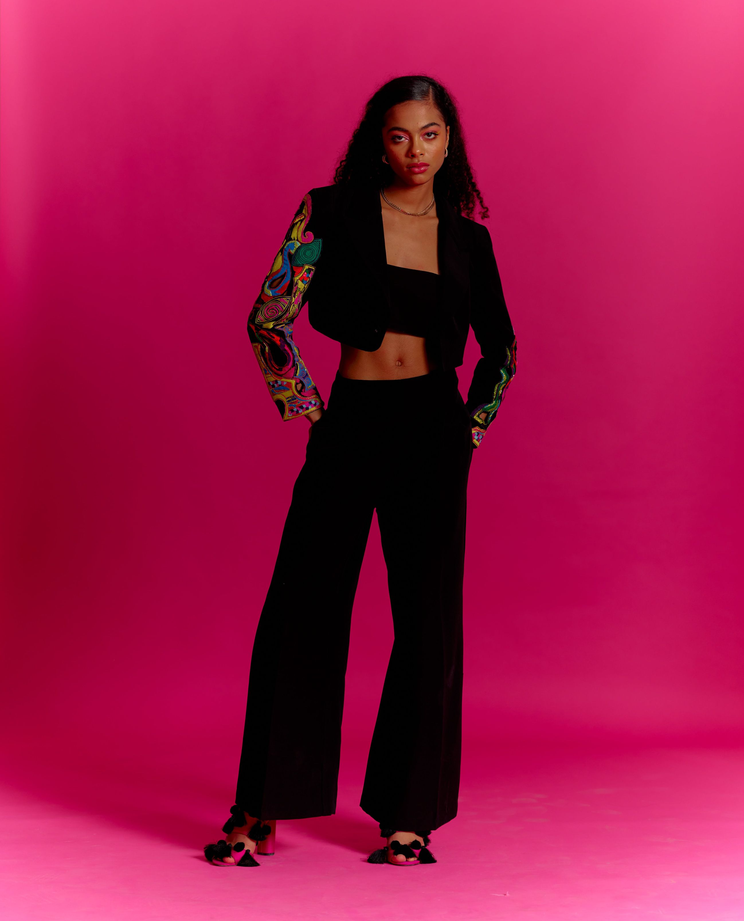 Trippy Eyes Black Cropped Jacket Co-ord