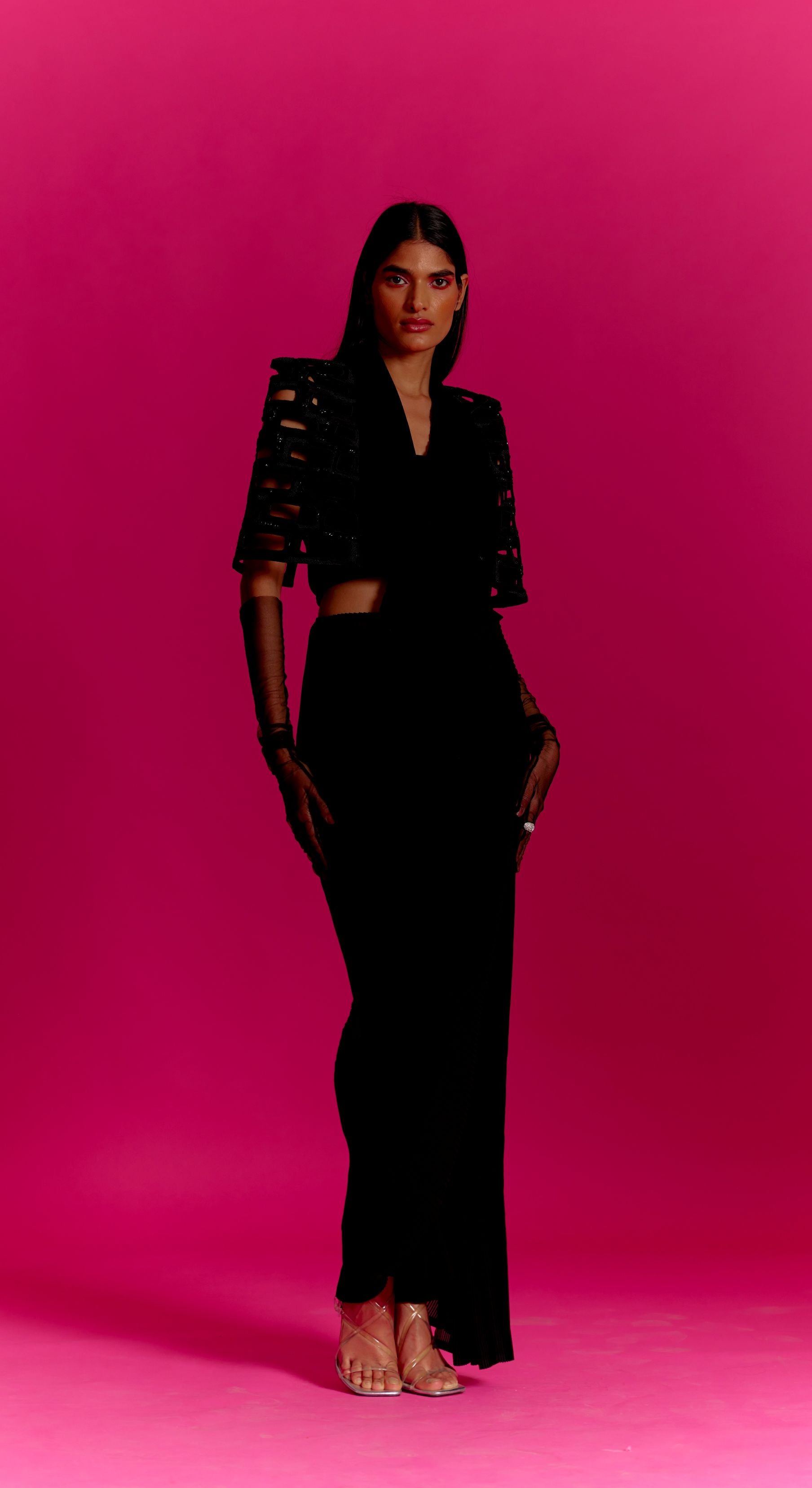 Bricks Cut-out Cape Style Jacket with Saree Co-ord