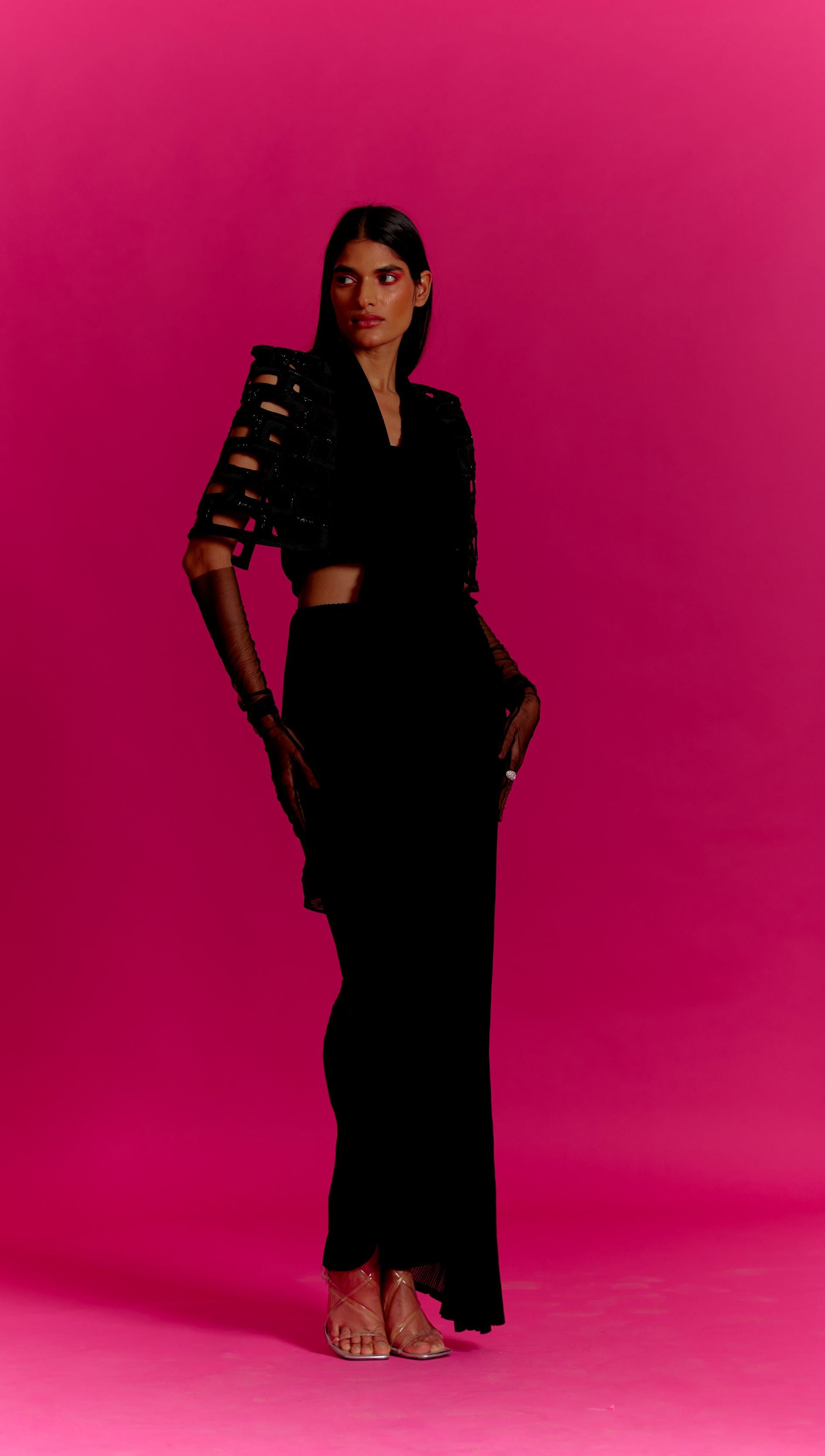 Bricks Cut-out Cape Style Jacket with Saree Co-ord