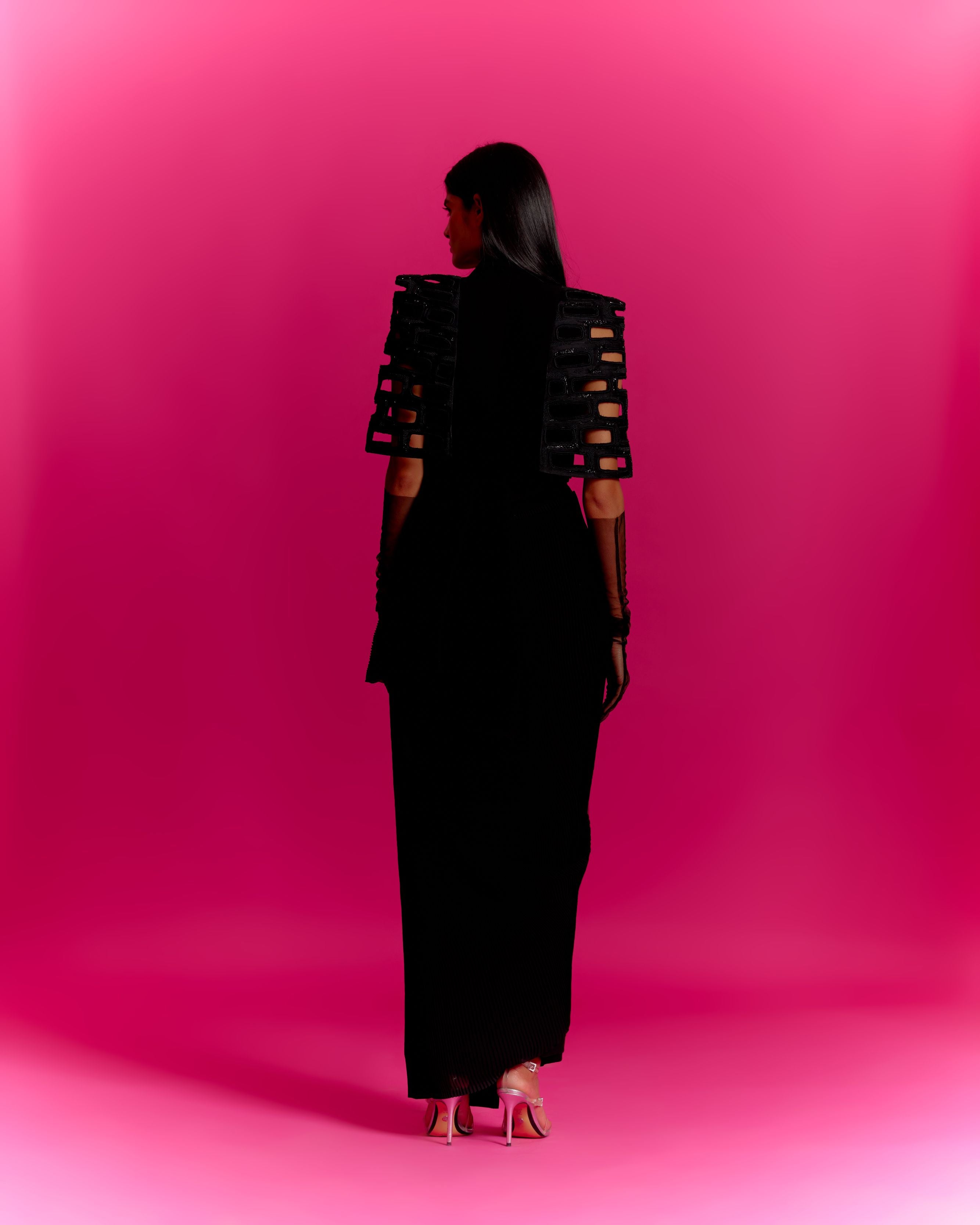 Bricks Cut-out Cape Style Jacket with Saree Co-ord