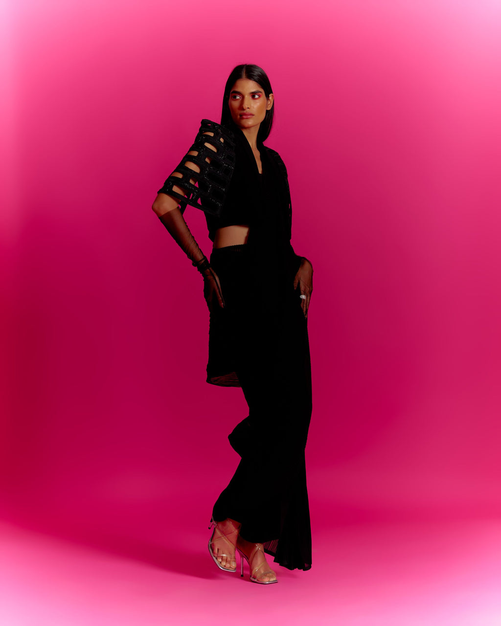 Bricks Cut-out Cape Style Jacket with Saree Co-ord