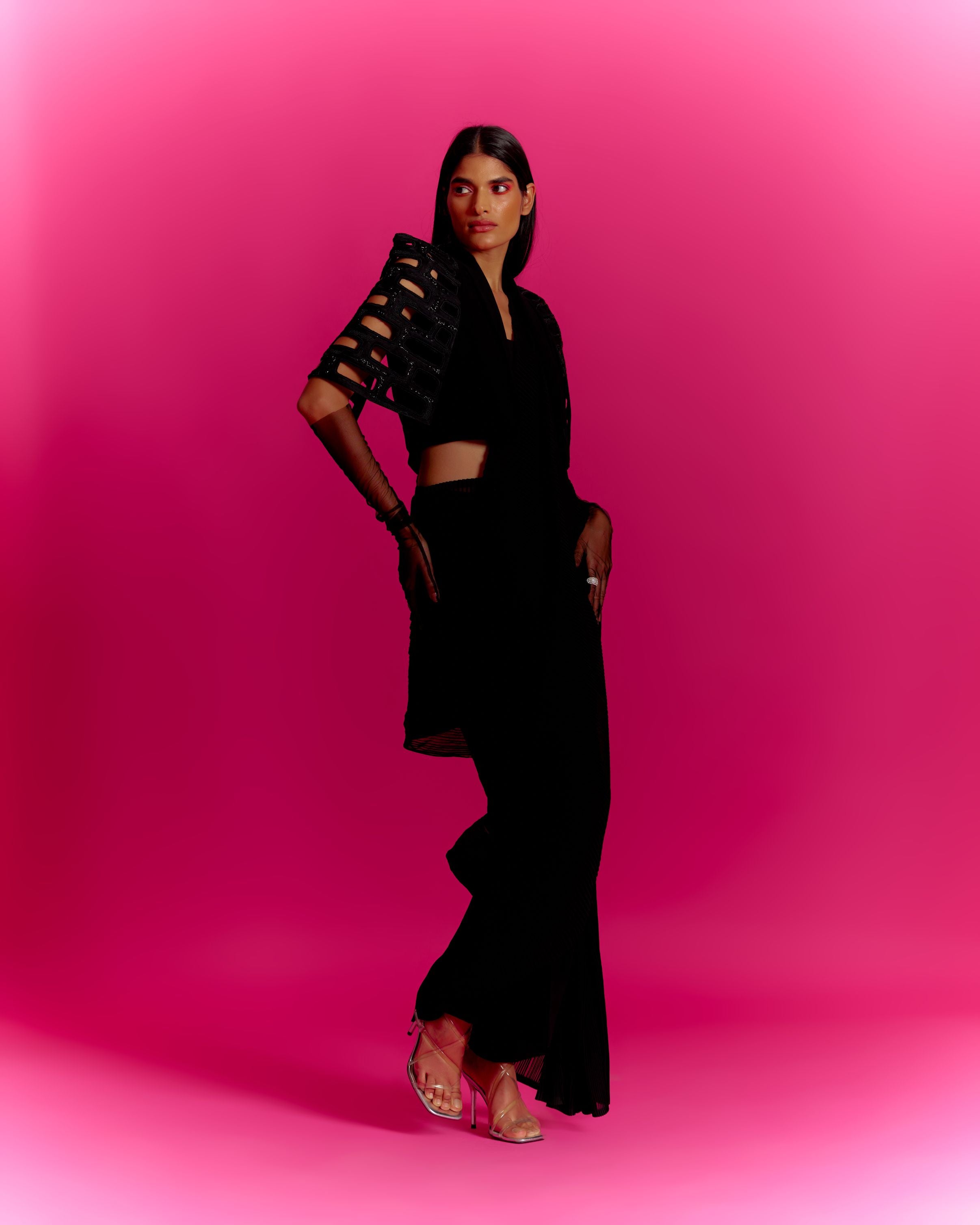 Bricks Cut-out Cape Style Jacket with Saree Co-ord