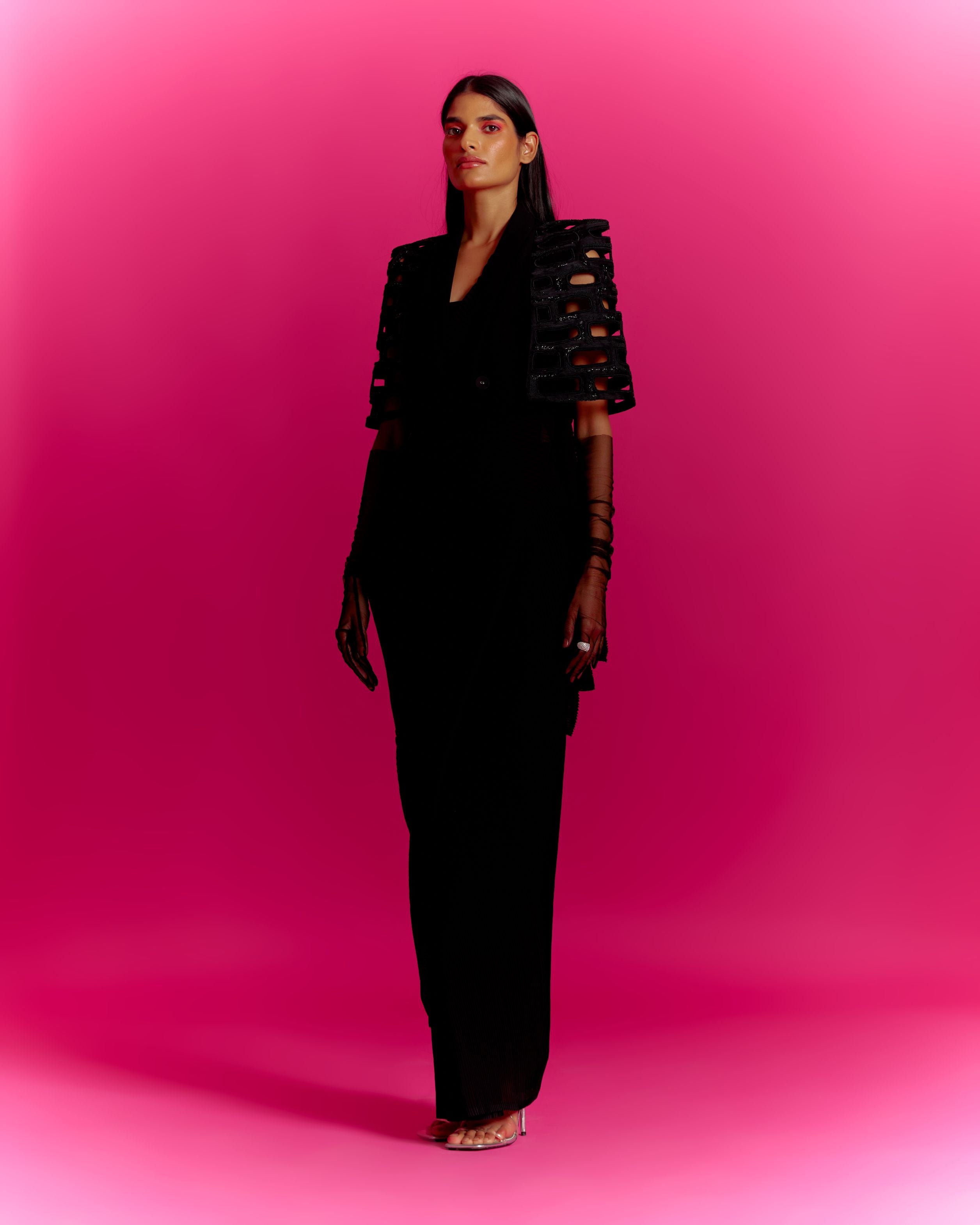 Bricks Cut-out Cape Style Jacket with Saree Co-ord