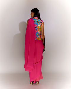 Fringe Jacket Printed with Saree Drape