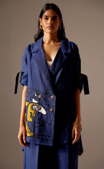 Load image into Gallery viewer, BLUE LINEN FACE OVERSIZED JACKET CO-ORD
