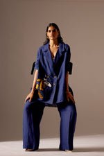 Load image into Gallery viewer, BLUE LINEN FACE OVERSIZED JACKET CO-ORD
