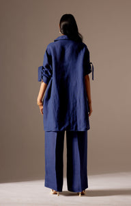 BLUE LINEN FACE OVERSIZED JACKET CO-ORD