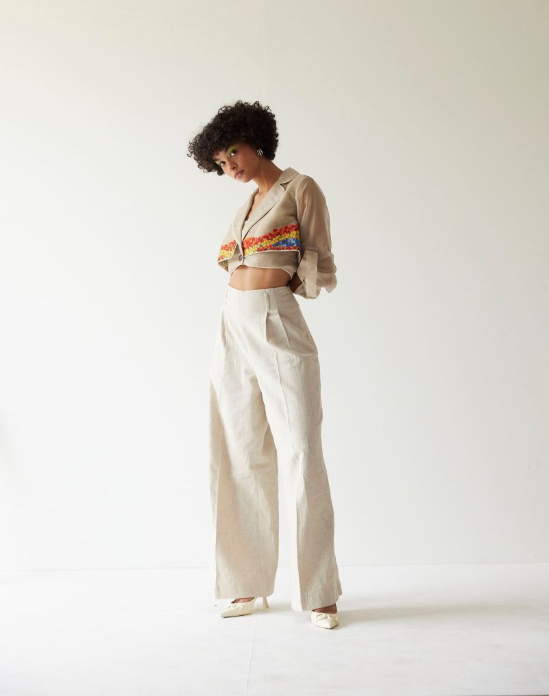 ORGANZA FLOWER VALLEY  LAYERED CROPPED BLAZER CO-ORD SET