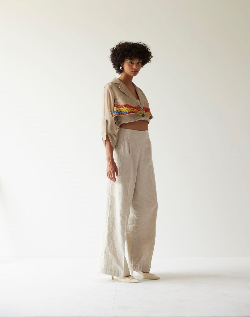 ORGANZA FLOWER VALLEY  LAYERED CROPPED BLAZER CO-ORD SET
