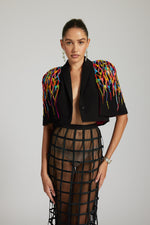 Load image into Gallery viewer, Black Cage Stories Cape Style blazer Skirt Co-ord
