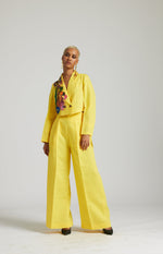 Load image into Gallery viewer, Yellow Hand Painted Linen Cropped blazer Co-ord
