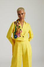 Load image into Gallery viewer, Yellow Hand Painted Linen Cropped blazer Co-ord
