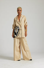 Load image into Gallery viewer, Beige Picasso Face Linen Shirt Fit Co-ord
