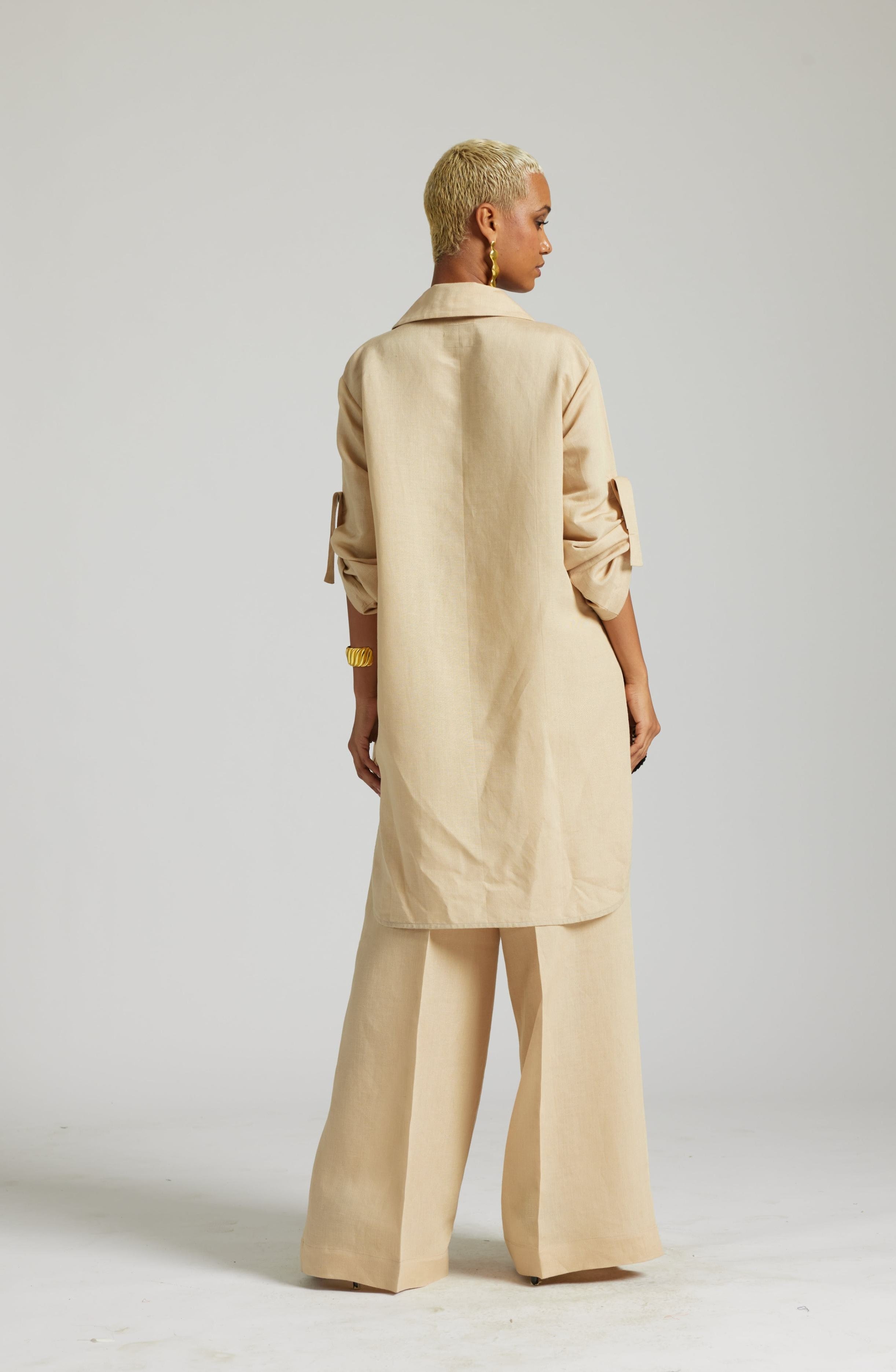 Beige Picasso Face Linen Shirt Fit Co-ord