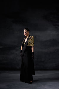 Metallic bricks cape style with drape saree