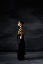 Load image into Gallery viewer, Metallic bricks cape style with drape saree
