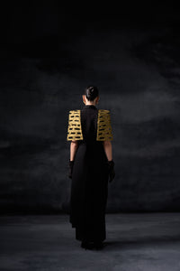 Metallic bricks cape style with drape saree