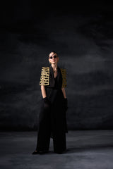 Metallic bricks cape style with drape saree
