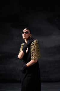 Metallic bricks cape style with drape saree