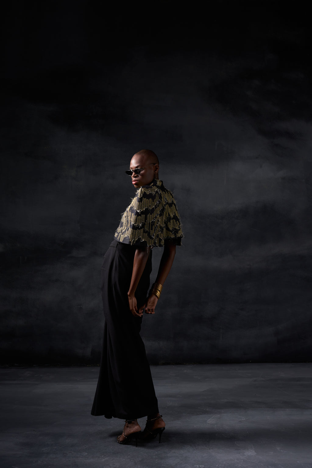 Metallic Lines Cape with Knotted Skirt